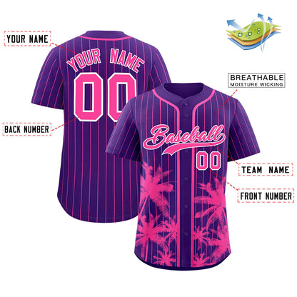 Custom Purple Pink Pinstripe Coconut Tree Pattern Authentic Baseball Jersey