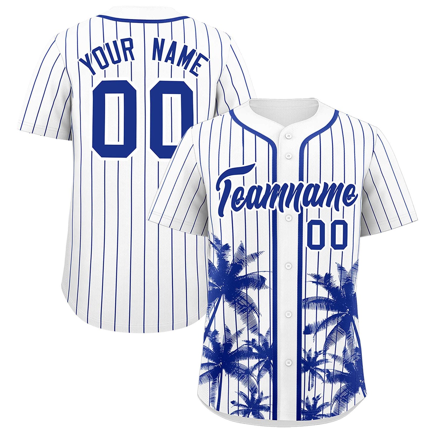 Custom White Royal Pinstripe Coconut Tree Pattern Authentic Baseball Jersey