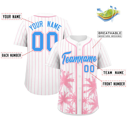 Custom White Light Pink Pinstripe Coconut Tree Pattern Authentic Baseball Jersey