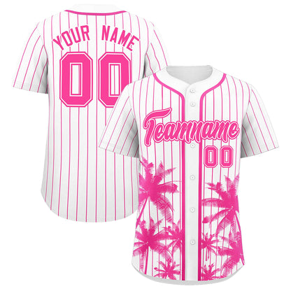 Custom White Pink Pinstripe Coconut Tree Pattern Authentic Baseball Jersey