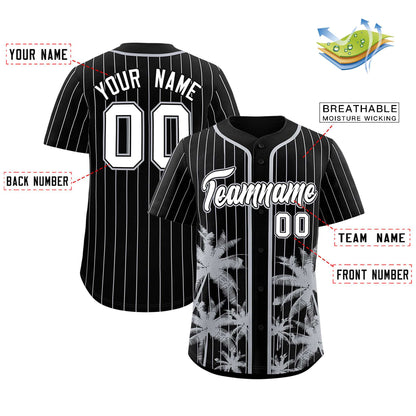 Custom Black Gray Pinstripe Coconut Tree Pattern Authentic Baseball Jersey