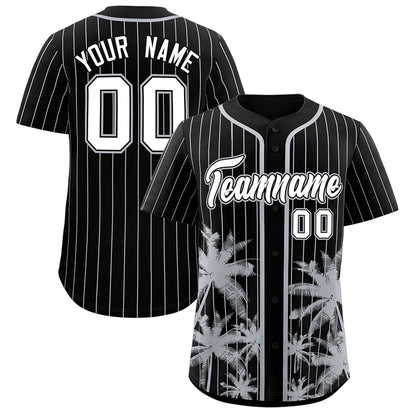 Custom Black Gray Pinstripe Coconut Tree Pattern Authentic Baseball Jersey