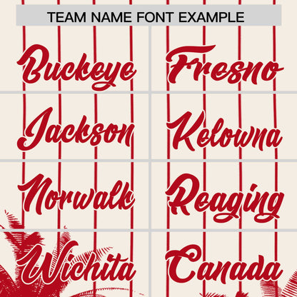 Custom Cream Red Pinstripe Coconut Tree Pattern Authentic Baseball Jersey