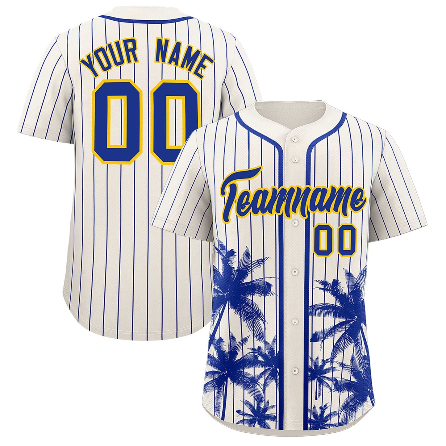 Custom Cream Royal Pinstripe Coconut Tree Pattern Authentic Baseball Jersey