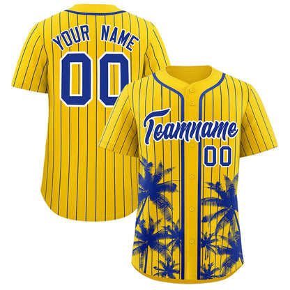 Custom Gold Royal Pinstripe Coconut Tree Pattern Authentic Baseball Jersey