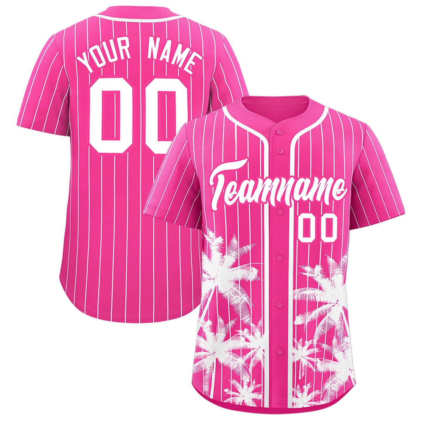 Custom Pink White Pinstripe Coconut Tree Pattern Authentic Baseball Jersey