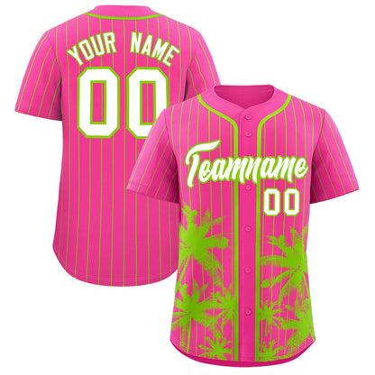 Custom Pink Neon Green Pinstripe Coconut Tree Pattern Authentic Baseball Jersey