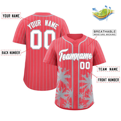 Custom Light Red Gray Pinstripe Coconut Tree Pattern Authentic Baseball Jersey