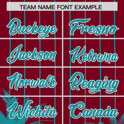 Custom Crimson Aqua Pinstripe Coconut Tree Pattern Authentic Baseball Jersey