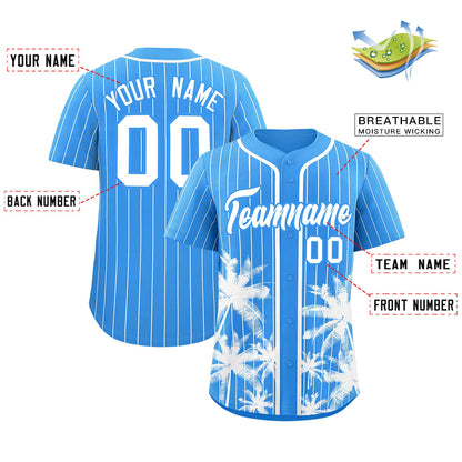 Custom Powder Blue White Pinstripe Coconut Tree Pattern Authentic Baseball Jersey