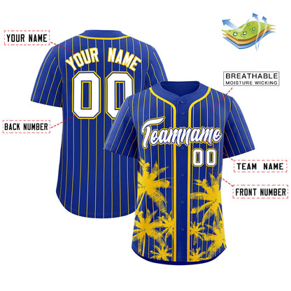 Custom Royal Gold Pinstripe Coconut Tree Pattern Authentic Baseball Jersey