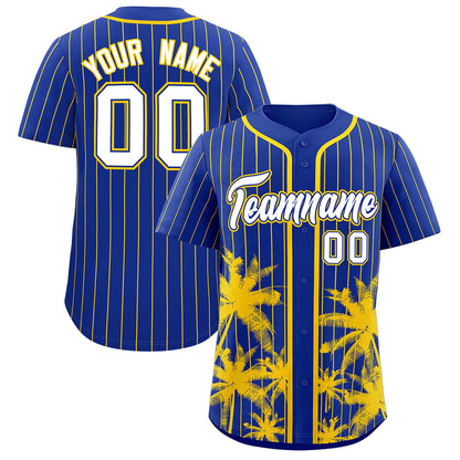 Custom Royal Gold Pinstripe Coconut Tree Pattern Authentic Baseball Jersey