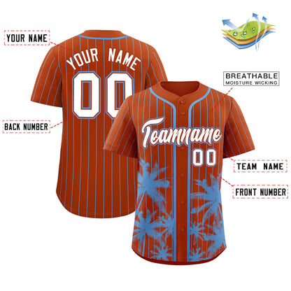 Custom Texas Orange Light Blue Pinstripe Coconut Tree Pattern Authentic Baseball Jersey