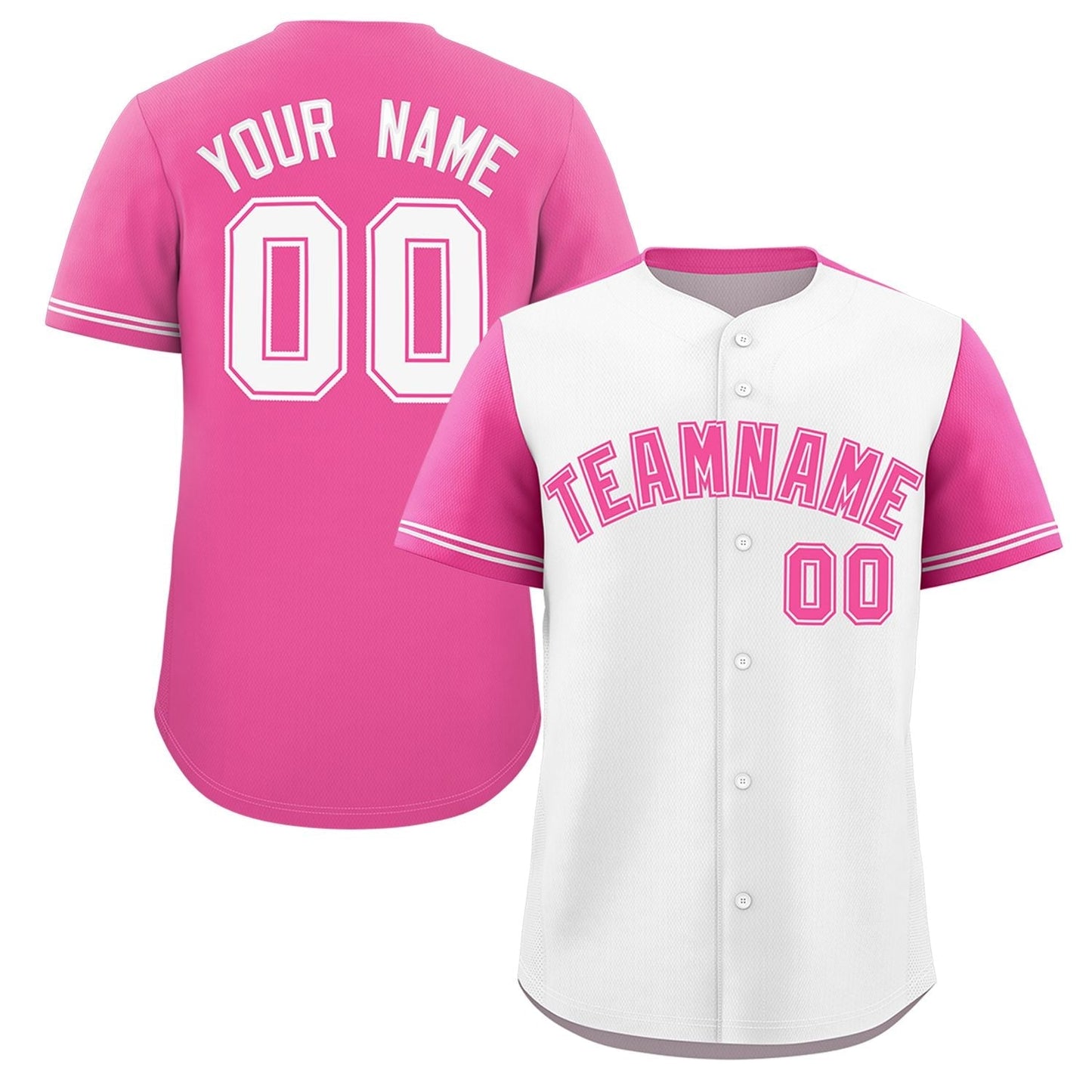 Custom White Pink Color Block Personalized Raglan Sleeves Authentic Baseball Jersey