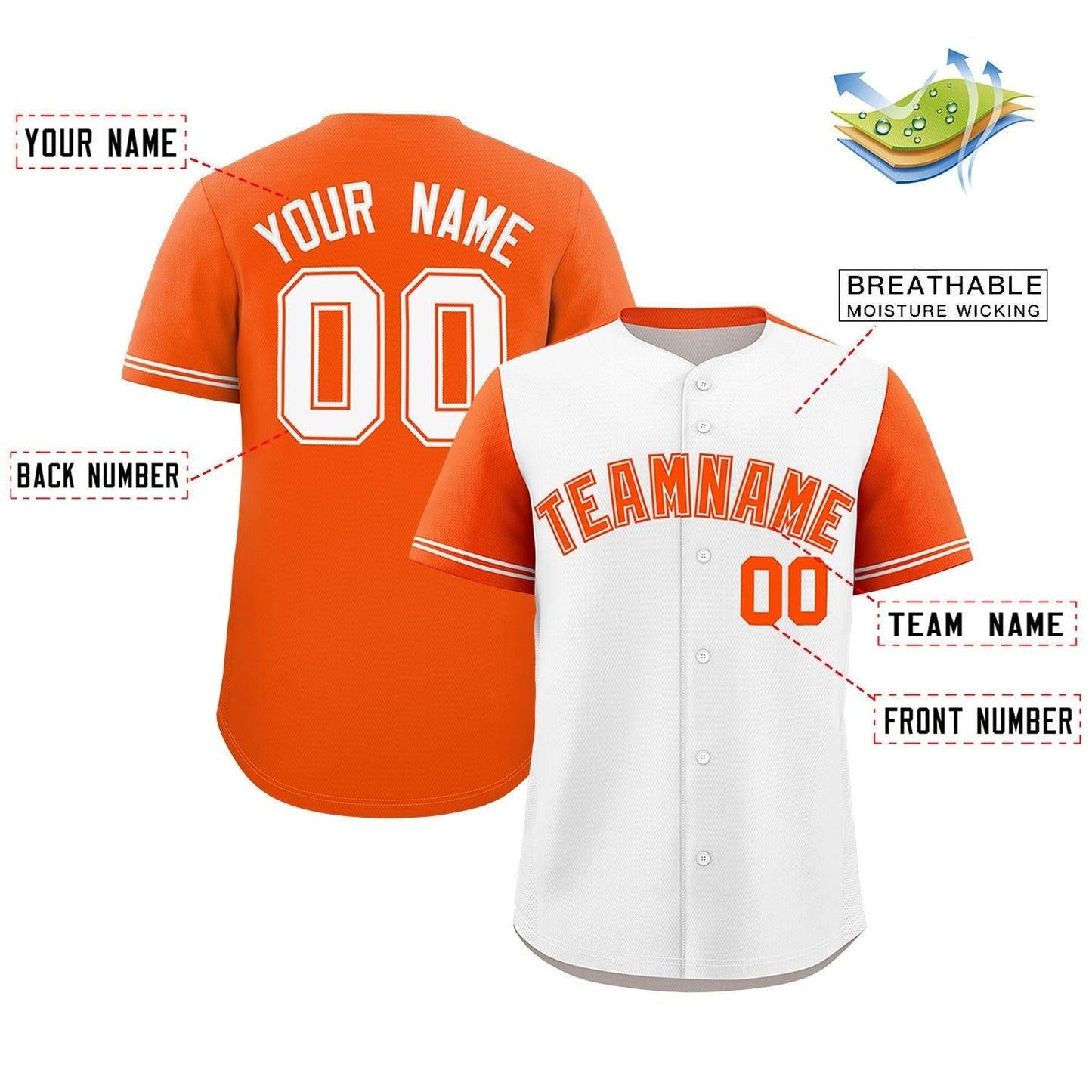 Custom White Orange Color Block Personalized Raglan Sleeves Authentic Baseball Jersey