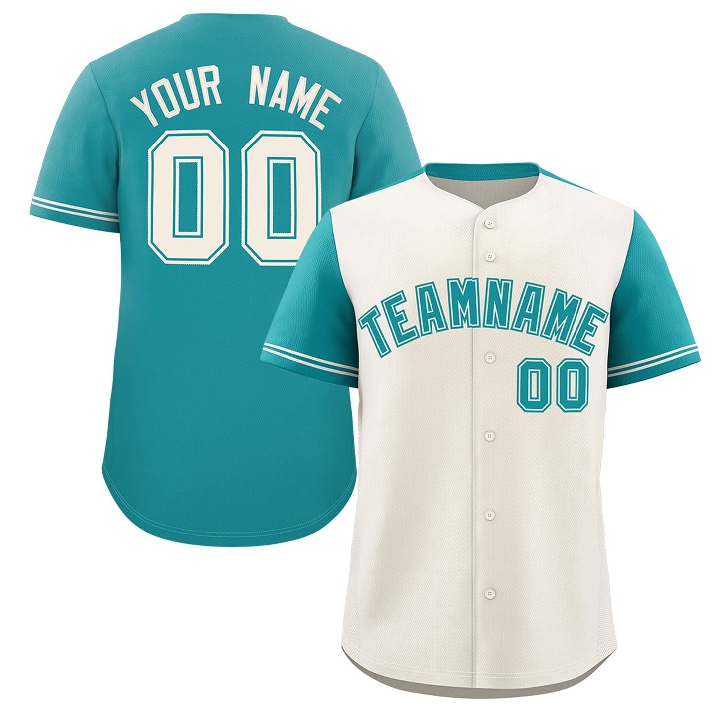 Custom Cream Aqua Color Block Personalized Raglan Sleeves Authentic Baseball Jersey