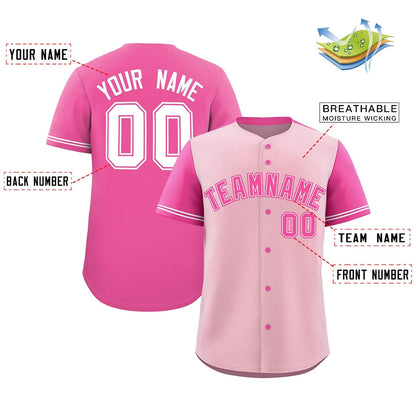 Custom Light Pink Pink Color Block Personalized Raglan Sleeves Authentic Baseball Jersey