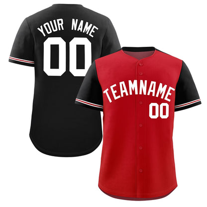 Custom Red Black Color Block Personalized Raglan Sleeves Authentic Baseball Jersey