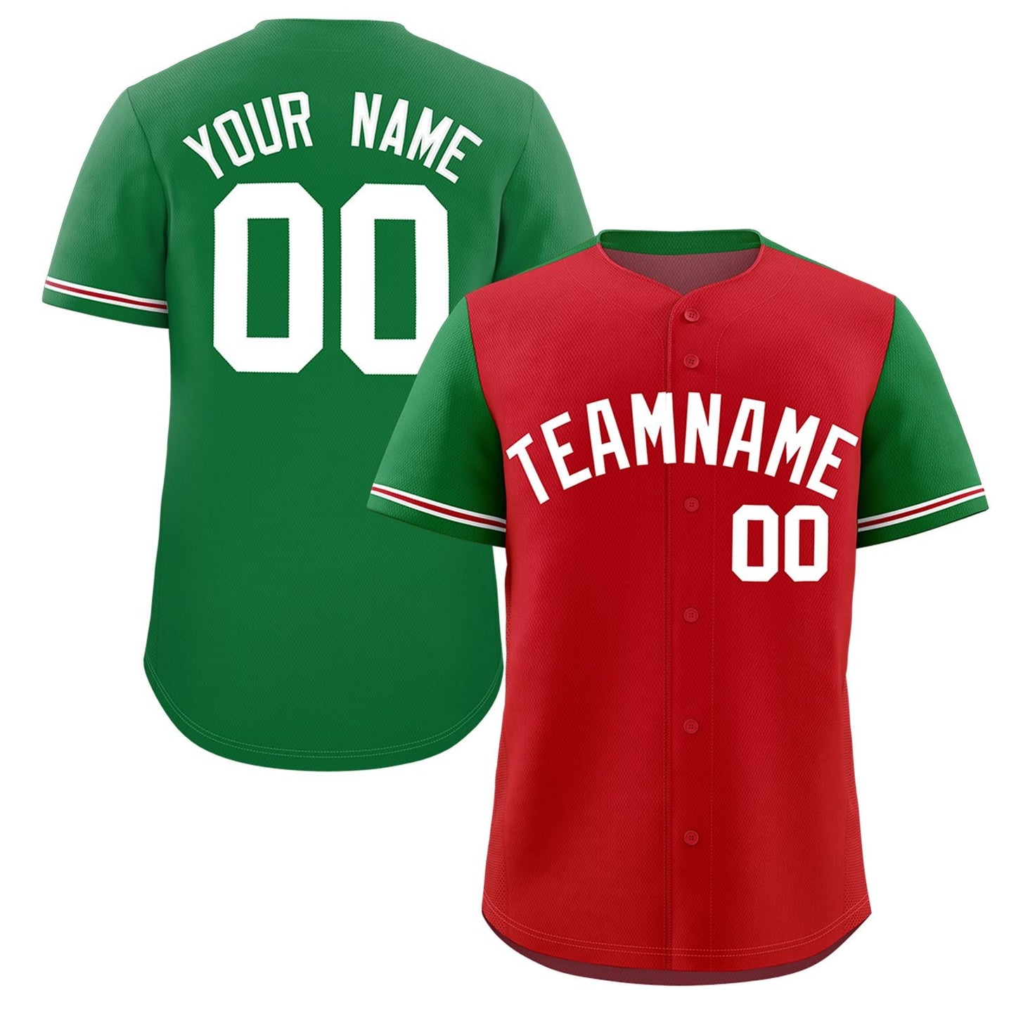 Custom Red Kelly Green Color Block Personalized Raglan Sleeves Authentic Baseball Jersey