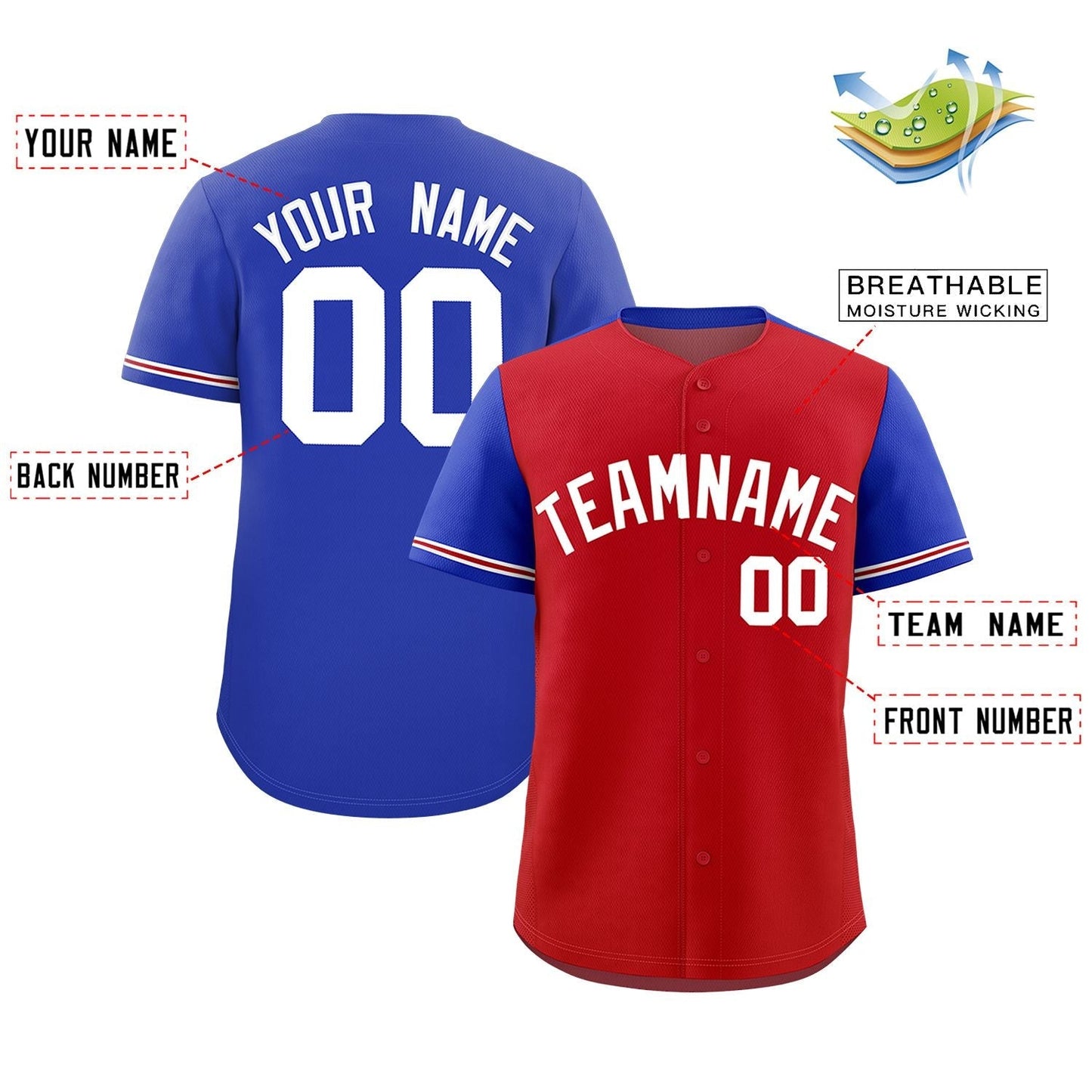 Custom Red Royal Color Block Personalized Raglan Sleeves Authentic Baseball Jersey