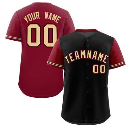 Custom Black Crimson Color Block Personalized Raglan Sleeves Authentic Baseball Jersey