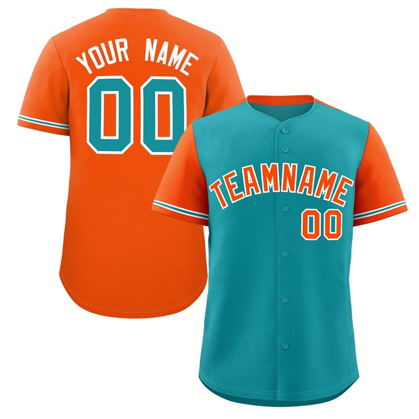 Custom Aqua Orange Color Block Personalized Raglan Sleeves Authentic Baseball Jersey