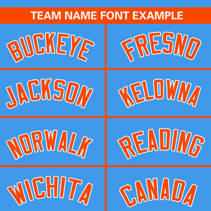 Custom Powder Blue Orange Color Block Personalized Raglan Sleeves Authentic Baseball Jersey