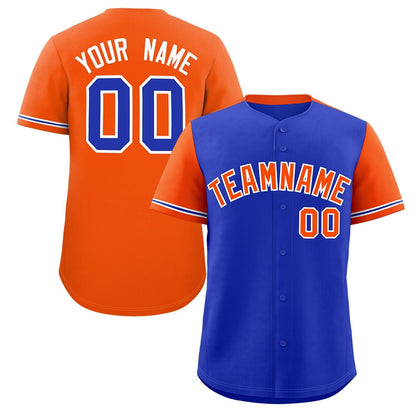 Custom Royal Orange Color Block Personalized Raglan Sleeves Authentic Baseball Jersey