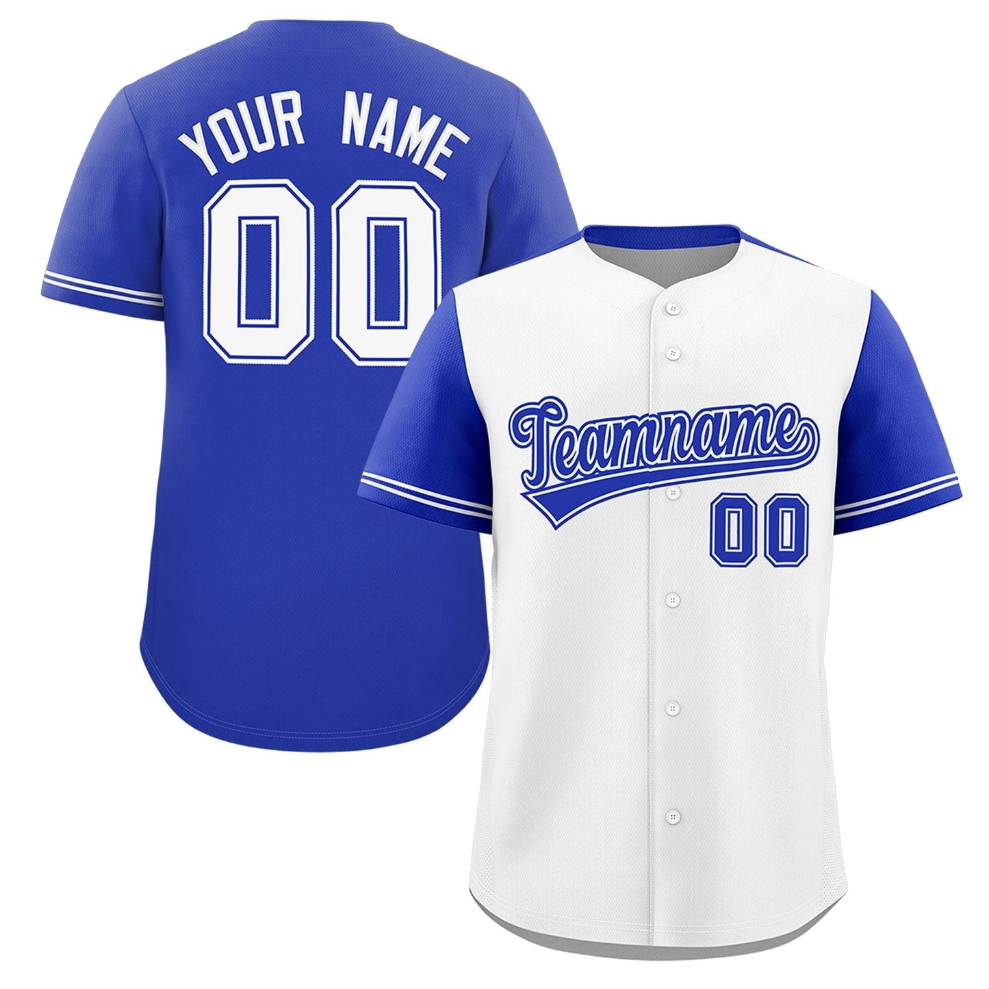 Custom White Royal Color Block Personalized Raglan Sleeves Authentic Baseball Jersey