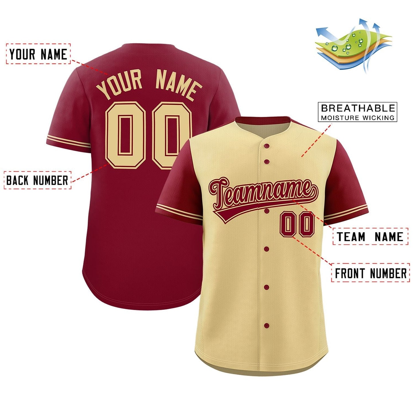 Custom Khaki Crimson Color Block Personalized Raglan Sleeves Authentic Baseball Jersey