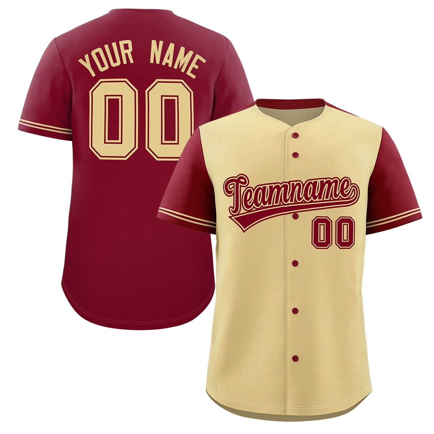 Custom Khaki Crimson Color Block Personalized Raglan Sleeves Authentic Baseball Jersey