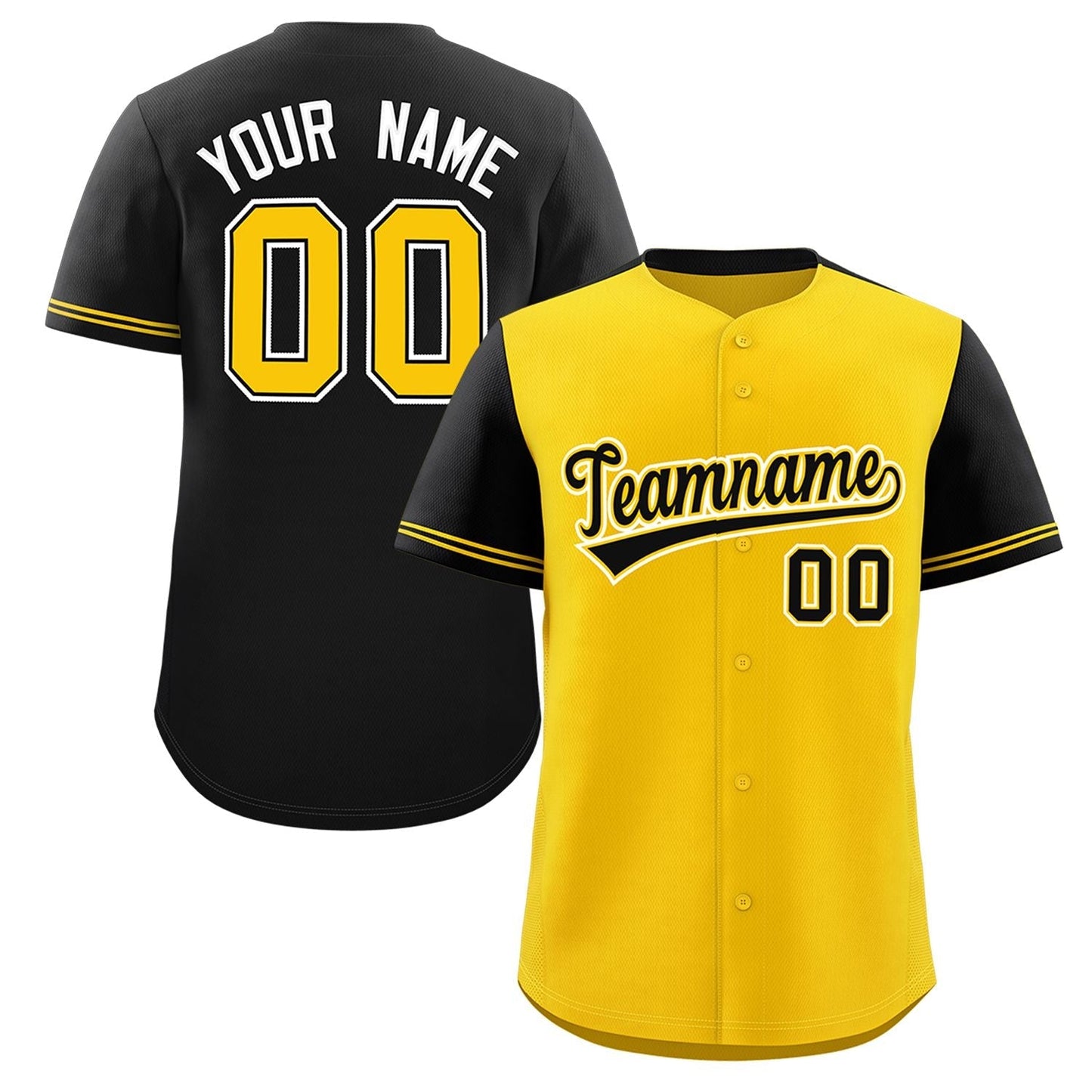 Custom Gold Black Color Block Personalized Raglan Sleeves Authentic Baseball Jersey