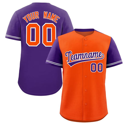 Custom Orange Purple Color Block Personalized Raglan Sleeves Authentic Baseball Jersey