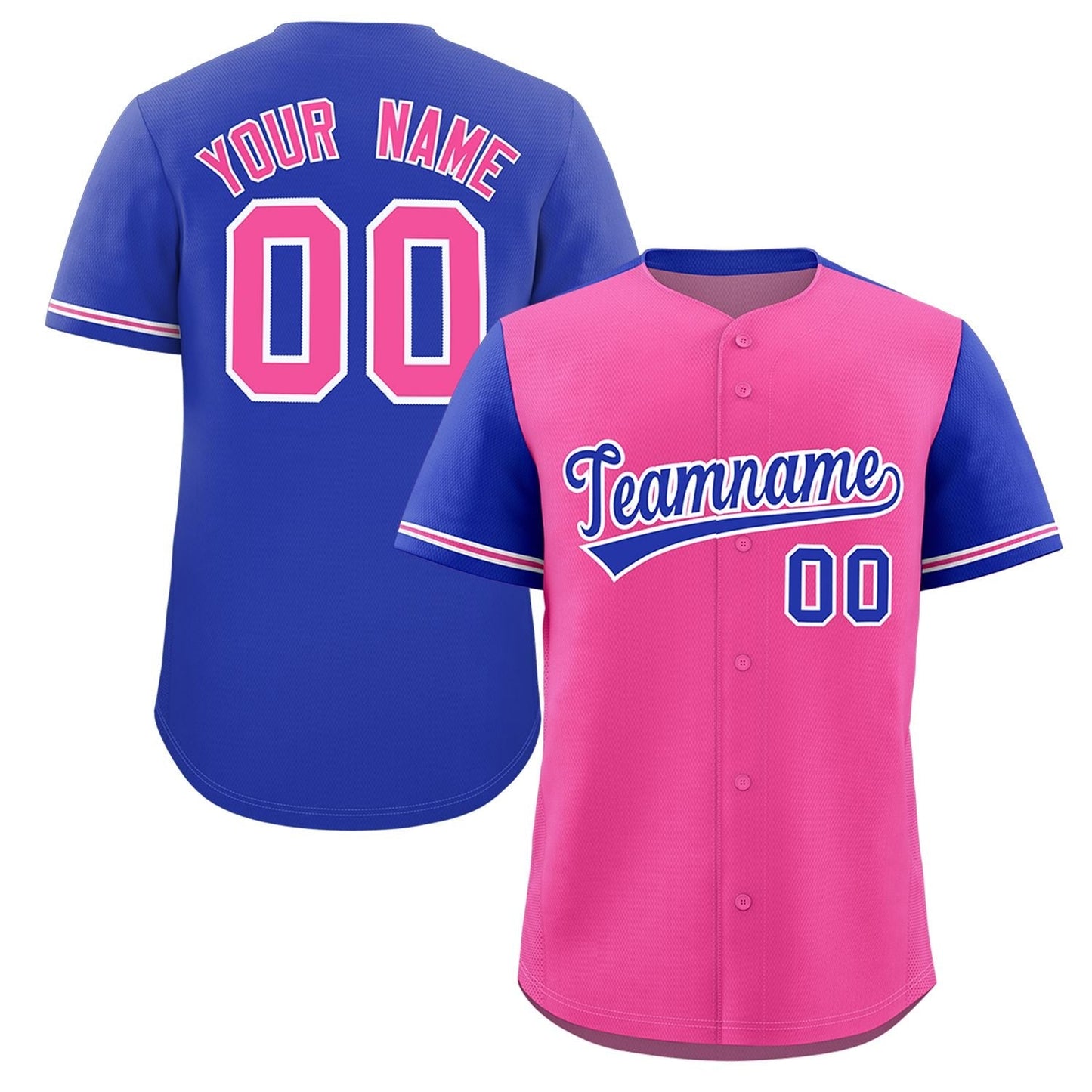 Custom Pink Royal Color Block Personalized Raglan Sleeves Authentic Baseball Jersey