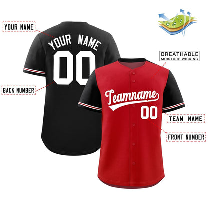 Custom Red Black Color Block Personalized Raglan Sleeves Authentic Baseball Jersey