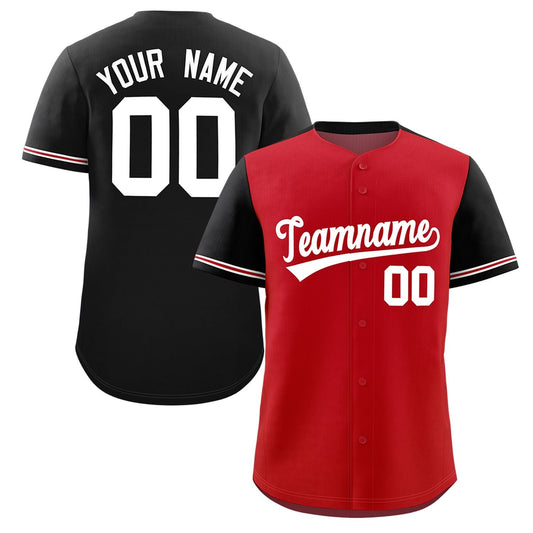 Custom Red Black Color Block Personalized Raglan Sleeves Authentic Baseball Jersey