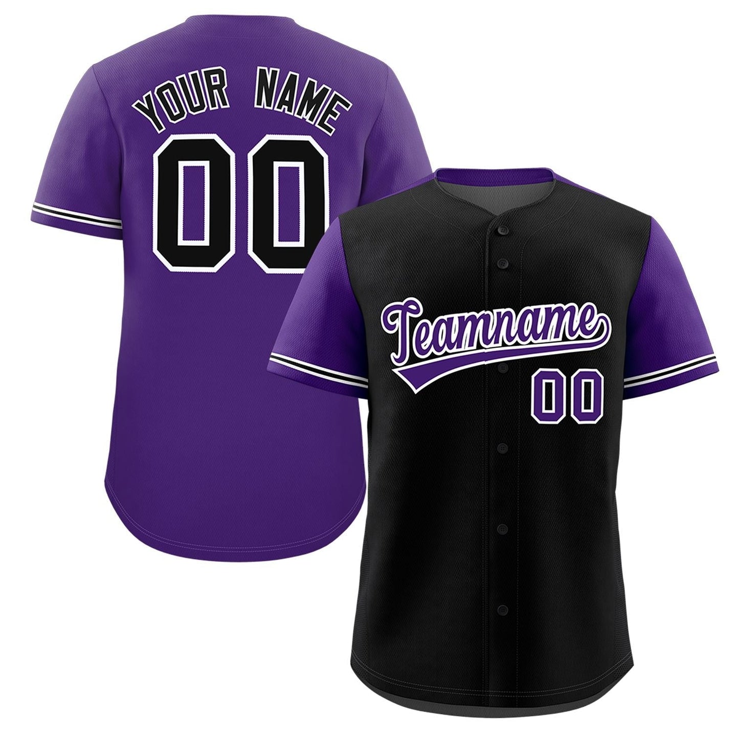 Custom Black Purple Color Block Personalized Raglan Sleeves Authentic Baseball Jersey