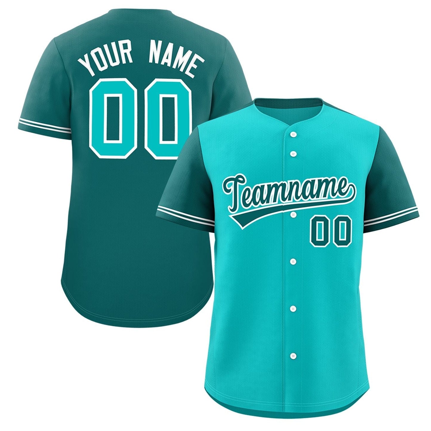 Custom Light Green Aqua Color Block Personalized Raglan Sleeves Authentic Baseball Jersey