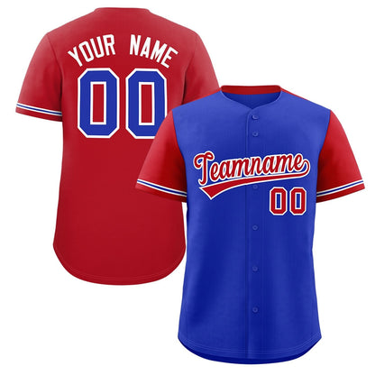 Custom Royal Red Color Block Personalized Raglan Sleeves Authentic Baseball Jersey