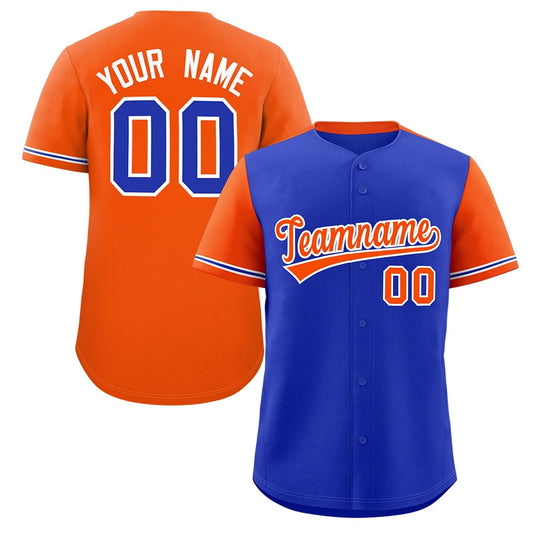 Custom Royal Orange Color Block Personalized Raglan Sleeves Authentic Baseball Jersey