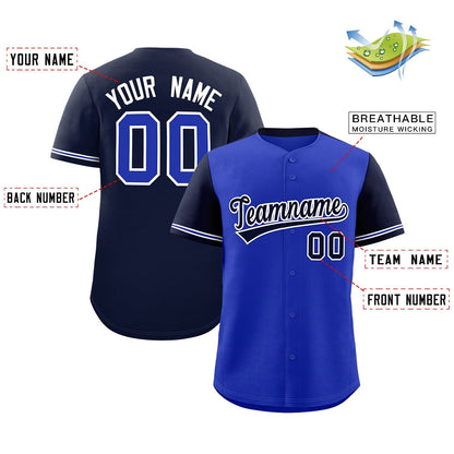 Custom Royal Navy Color Block Personalized Raglan Sleeves Authentic Baseball Jersey