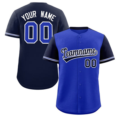 Custom Royal Navy Color Block Personalized Raglan Sleeves Authentic Baseball Jersey