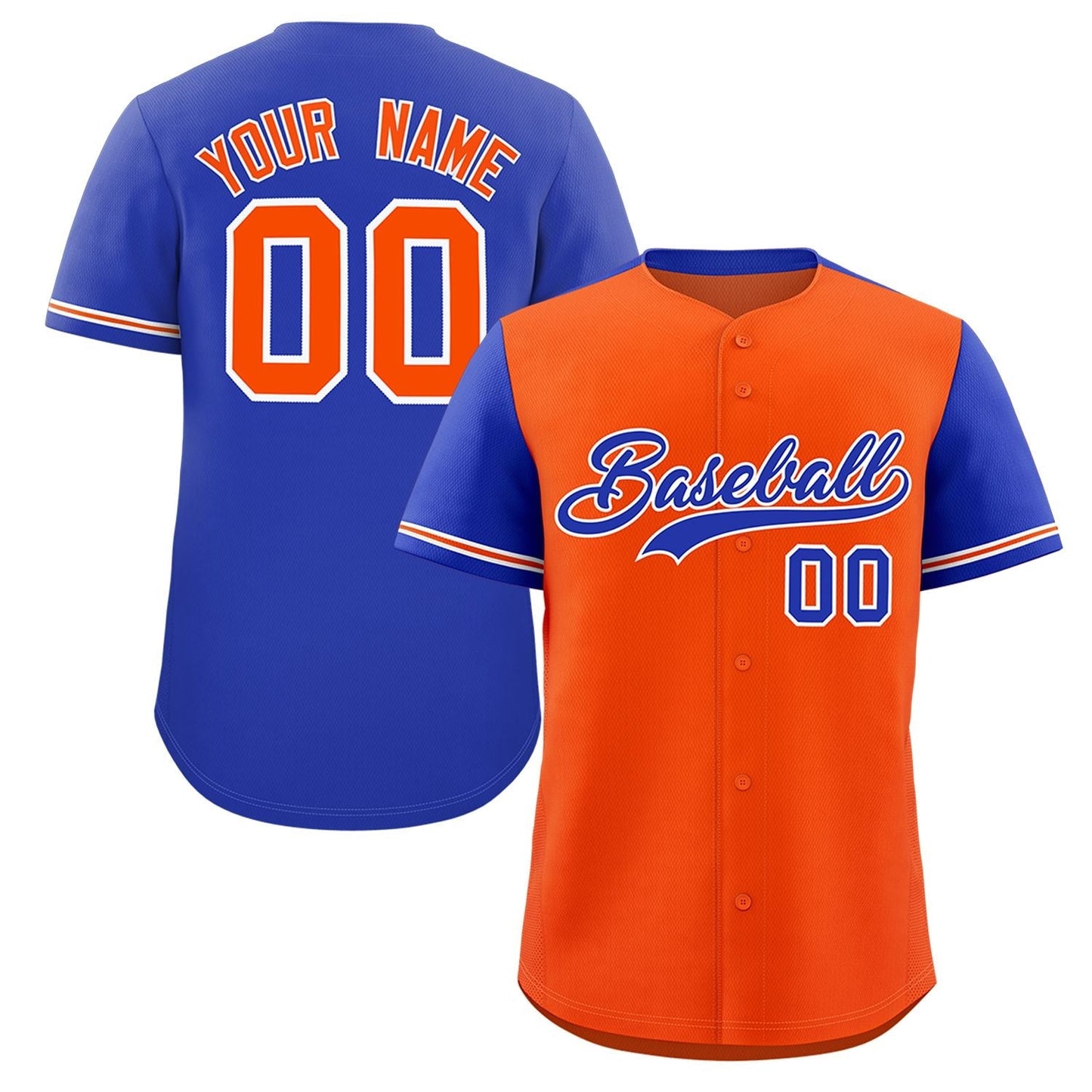 Custom Orange Royal Color Block Personalized Raglan Sleeves Authentic Baseball Jersey