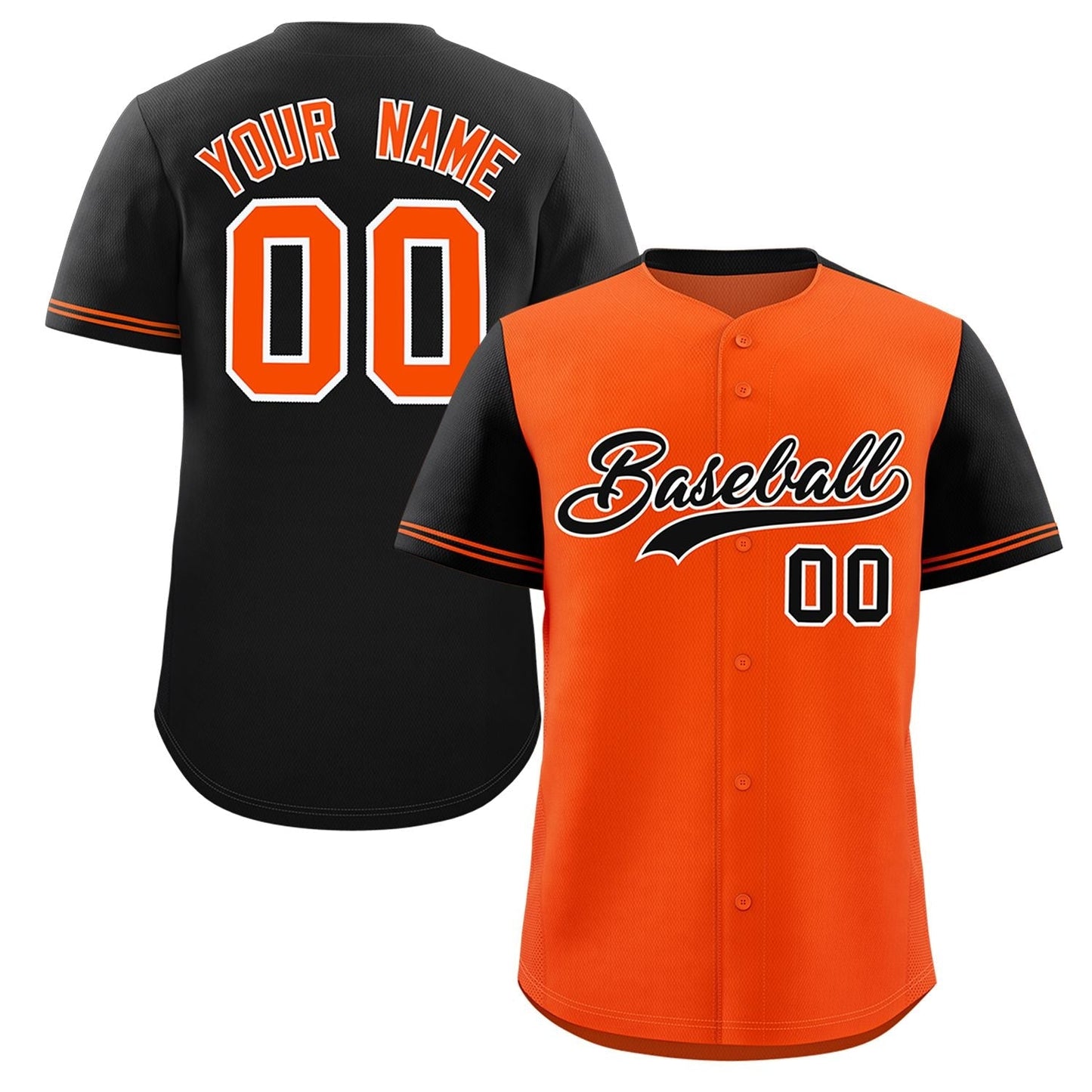 Custom Orange Black Color Block Personalized Raglan Sleeves Authentic Baseball Jersey