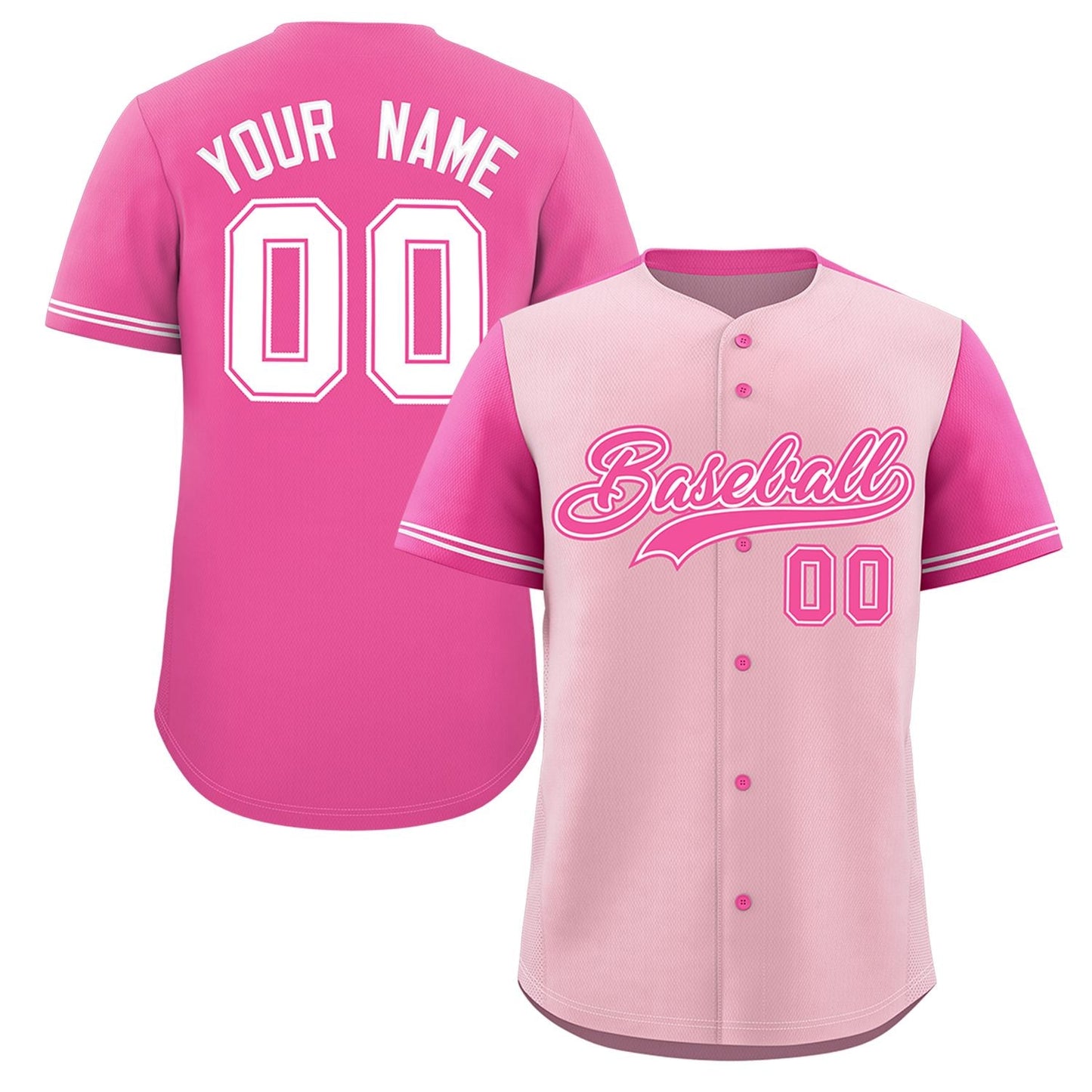 Custom Light Pink Pink Color Block Personalized Raglan Sleeves Authentic Baseball Jersey