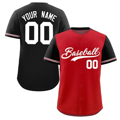 Custom Red Black Color Block Personalized Raglan Sleeves Authentic Baseball Jersey