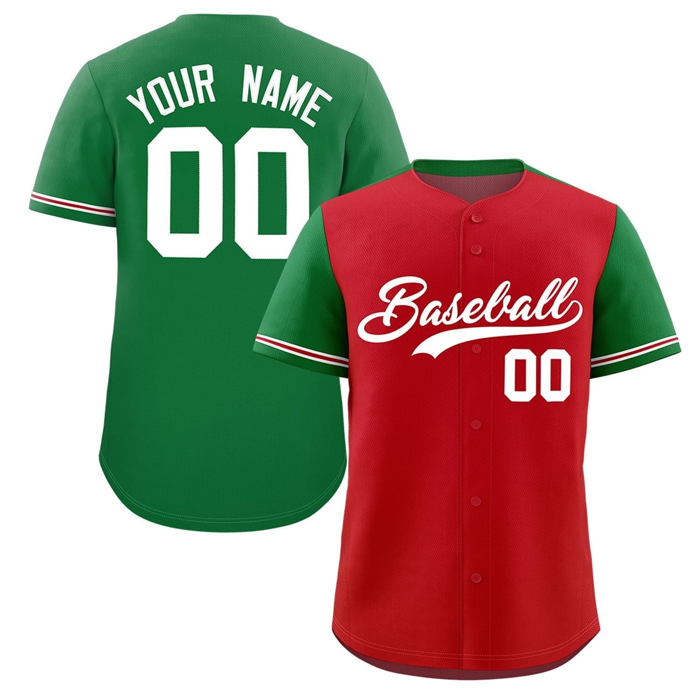 Custom Red Kelly Green Color Block Personalized Raglan Sleeves Authentic Baseball Jersey