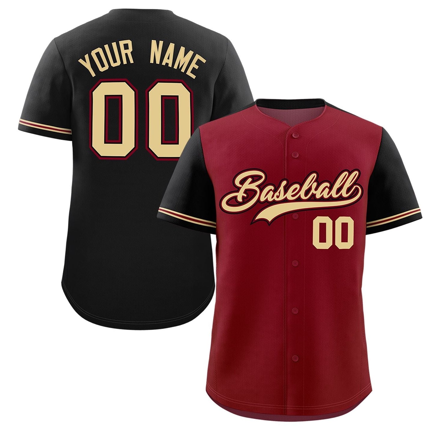 Custom Crimson Black Color Block Personalized Raglan Sleeves Authentic Baseball Jersey