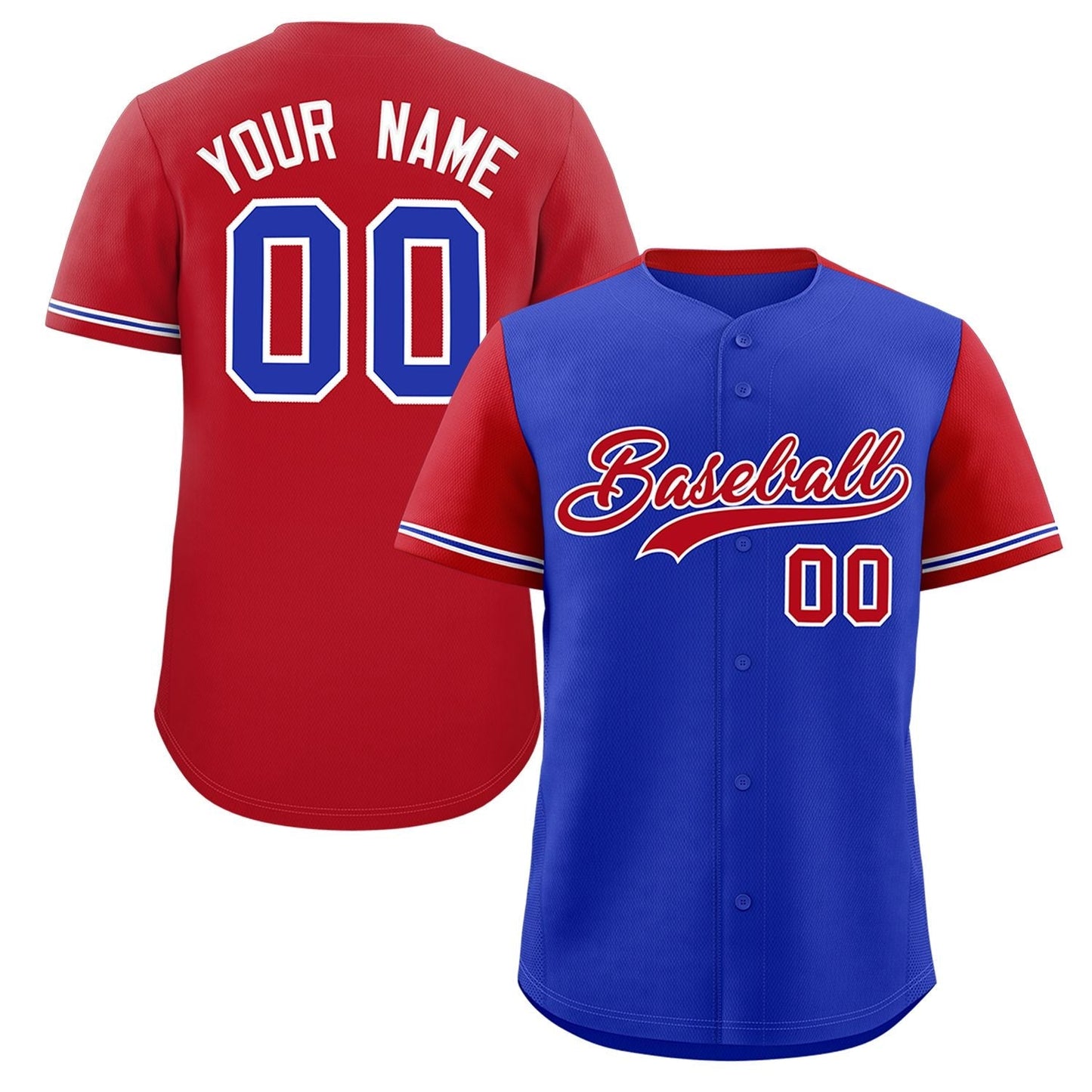 Custom Royal Red Color Block Personalized Raglan Sleeves Authentic Baseball Jersey