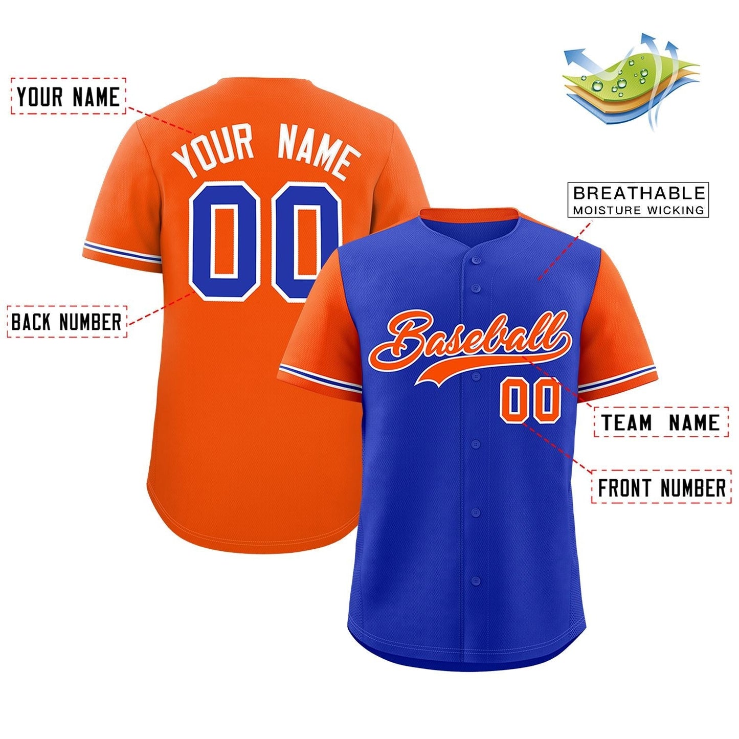 Custom Royal Orange Color Block Personalized Raglan Sleeves Authentic Baseball Jersey